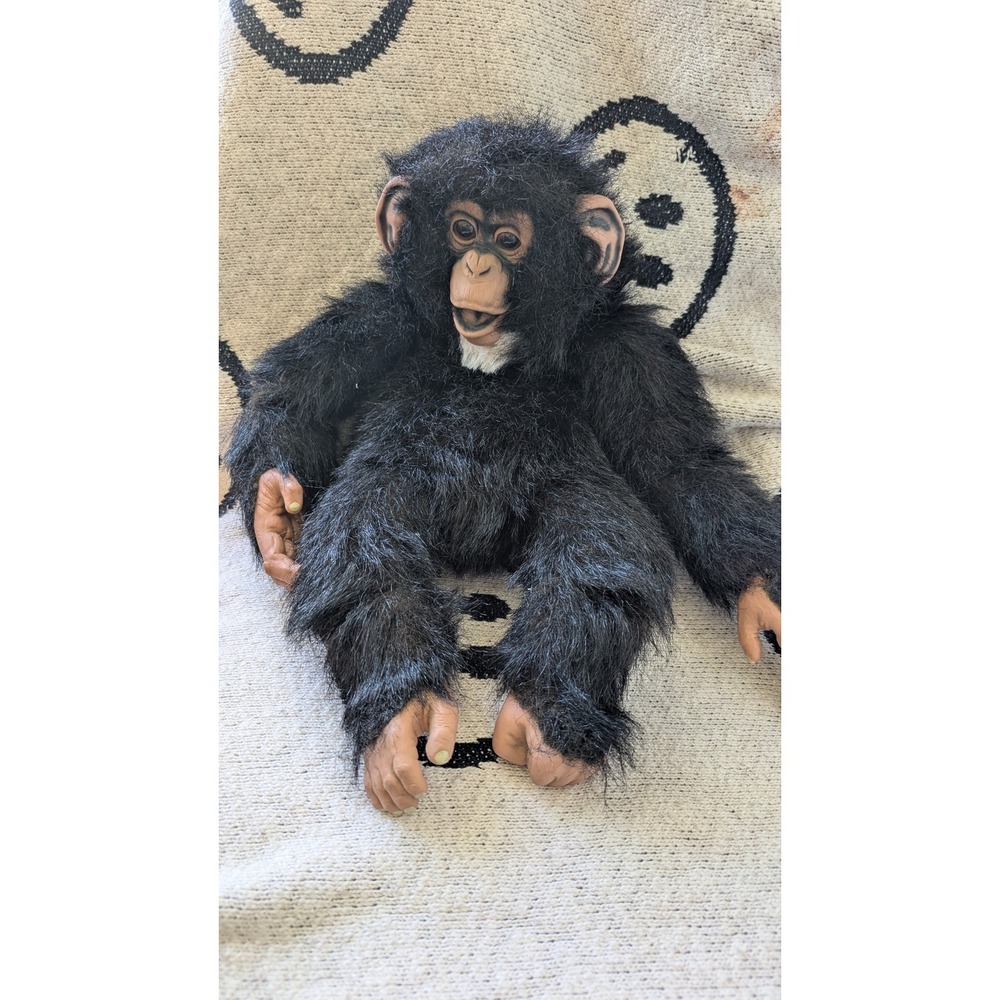 Vintage Toi Baby Chimp Realistic Chimpanzee Monkey Plush‎ Black 20 Inch